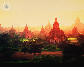 temples in myanmar at sunset