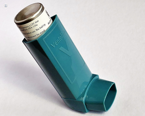 A picture of an inhaler. These are a mainstay in asthma treatment and are usually steroid-based.