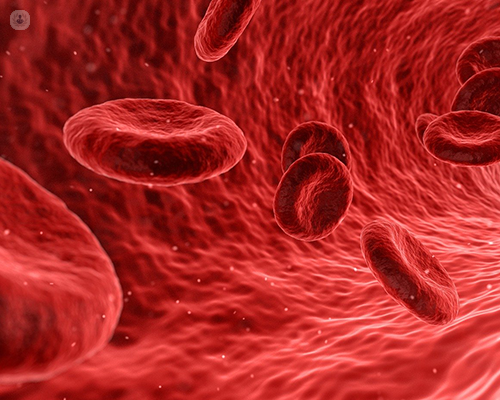 An image of red blood cells circulating in the blood. These are affected by haemoglobinopathies.