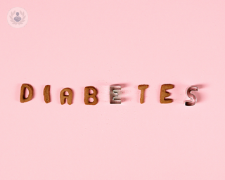 The word Diabetes spelled out using tangible objects shaped as the letters