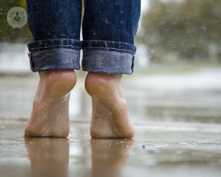 Feet in the rain.