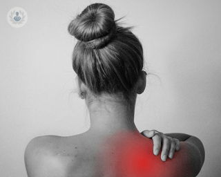 A woman with shoulder pain.