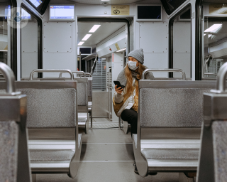 Woman alone on public transport