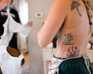 A picture of a woman recovering from breast surgery