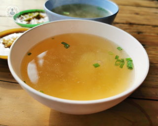 A bowl of clear broth