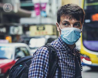 A man wears a face mask during the 2019-20 coronavirus (COVID-19) outbreak to try to prevent catching it.