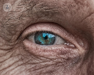 A picture of an elderly man's eye