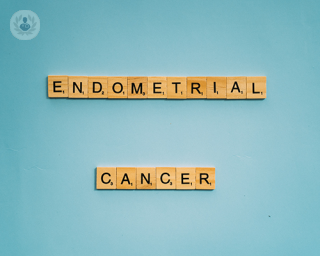 Endometrial cancer spelt out on a board