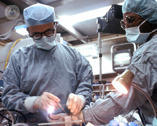 Heart surgeons performing the transcatheter aortic valve implantation (TAVI)