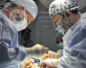 Two surgeons in the operating room performing open surgery