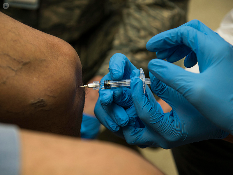 Lipogems being injected into the knee of someone with osteoarthritis