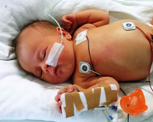 Newborn baby who possibly has meningitis