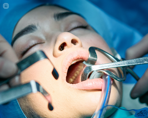 Woman having facial reconstruction surgery