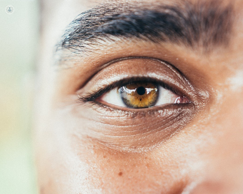 Close up of a young man's hazel eye